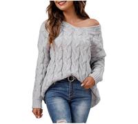 Pullover da donna oversize con scollo a V lavorato a maglia tinta unita con spalle scoperte lunga alla moda felpa lavorata a maglia a maniche lunghe maglione a maglia grossa maglione primaverile