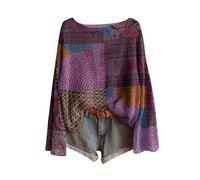 Pullover da Donna, Taglie Forti, Vintage, con Stampa Floreale Bohémien, Tricottato, Elegante e Chic, con Collo Tondo, Maniche Lunghe, Sweatshirts con Motivo Jacquard, Tunica, Taglie Forti, Leggero
