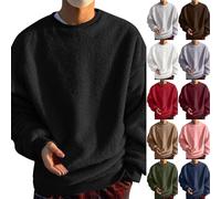 Pullover da uomo casual in peluche girocollo moda tinta unita felpa senza cappuccio casual comoda felpa in pile spesso pullover senza cappuccio inverno all'aperto caldo girocollo maglione manica lunga