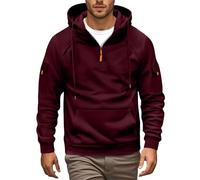 Pullover da uomo con cappuccio slim fit, tattico casual atletico cargo militare confortevole termico coulisse felpe allenamento all'aperto manica lunga, vino, L