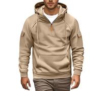 Pullover da uomo con cappuccio slim fit, tattico casual atletico cargo militare confortevole termico coulisse felpe allenamento all'aperto manica lunga, cachi, L