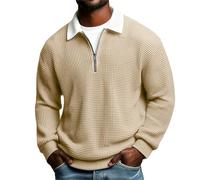 Pullover da uomo con cerniera a un quarto casual, vestibilità larga, in maglia a nido d'ape, felpe con colletto oversize, cachi, XXL