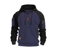 Pullover da uomo con zip 1/4 con cappuccio a blocchi di colore e tasca a | Maglione da uomo con cerniera a quarto che offre uno scomparto tattico sul braccio e una struttura flessibile per l'uso
