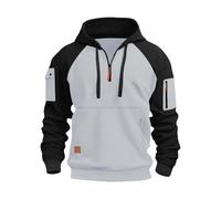 Pullover da uomo con zip 1/4 con cappuccio a blocchi di colore e tasca a | Maglione da uomo con cerniera a quarto che offre uno scomparto tattico sul braccio e una struttura flessibile per l'uso