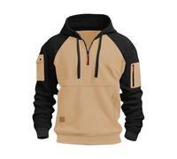 Pullover da uomo con zip 1/4 con cappuccio a blocchi di colore e tasca a | Maglione da uomo con cerniera a quarto che offre uno scomparto tattico sul braccio e una struttura flessibile per l'uso