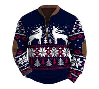 Pullover da uomo con zip a un quarto di lunghezza, felpe da uomo novità a tema natalizio stampato maglione termico addensato felpa senza cappuccio per autunno e inverno allentato comodo casual a