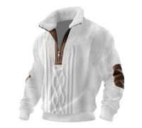Pullover da uomo con zip a un quarto felpa da uomo autunno/inverno pesante caldo pile pullover leggero comodo casual pullover alla moda versatile felpa taglie forti maglione tinta unita, bianco