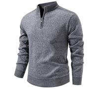 Pullover da uomo foderato in pile con colletto alla coreana, morbido e | Maglione termico foderato in pile con cerniera a un quarto con colletto alto e dettaglio sulle spalle per un abbigliamento