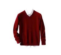 Pullover da uomo in lana calda maglione a maniche lunghe con scollo a V Slim Fit Knit Pullover Pullover Pullover Camicia, Rosso vinaccia, L
