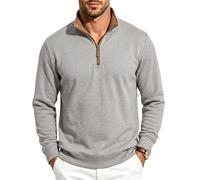 Pullover da uomo in maglia a nido d'ape con cerniera a un quarto, Grigio chiaro, XXL
