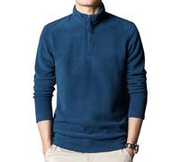 Pullover da uomo in pile con zip a mezzo collo alto addensare caldo pullover felpe autunno inverno business casual pullover top, Blu, L
