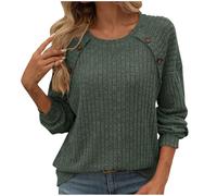 Pullover Donna Autunnale Invernale a Maniche Lunghe - Top Casual a Maglia Alla Moda Con Scollo Girocollo - Camicia Elegante Con Bottoni Senza Cappuccio - Tinta Unita
