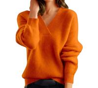 Pullover Donna Chic E Elegante Con Scollo A V, Maniche Lunghe, Confortevole, Maglione Invernali, Termico, Pesante, Caldo, Stretch, Casual, Comodo, T-Shirt, Basic, Tunica, arancione, S