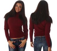 Pullover Donna Corto Maniche-Puff a Costine collo Alto Stretch Sexy Aderente 36