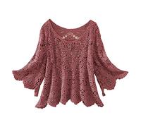 Pullover Donna Lana Maglie Donna Invernali Gonna Corta da con Maniche A Cinque Quarti Tagliata all Uncinetto con Grembiule Maglie Invernali Maglione Primaverile Purple XXL