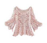 Pullover Donna Lana Maglie Donna Invernali Gonna Corta da con Maniche A Cinque Quarti Tagliata all Uncinetto con Grembiule Maglie Invernali Maglione Primaverile Pink L