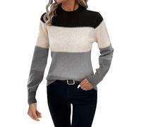 Pullover Donna ; Maglia Manica Lunga Donna ; Unico Maglioni Scollo Rotondo Colori a Blocchi ; Bluse Elegante da Casa ; Adatto per L'autunno, l'inverno E L'inizio della Primavera Grigio L