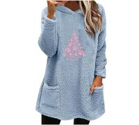 Pullover Donna Pile, Con Tasche, Con Cappuccio, Maniche Lungha, Casual, Con Albero di Natale Stampato, Elegante, Taglie Forti, Maglioni Fleece Teddy, Felpa Lunga, Per Invernali, Per l'Uso Quotidiano