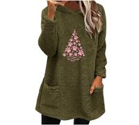 Pullover Donna Pile, Con Tasche, Con Cappuccio, Maniche Lungha, Casual, Con Albero di Natale Stampato, Elegante, Taglie Forti, Maglioni Fleece Teddy, Felpa Lunga, Per Invernali, Per l'Uso Quotidiano