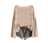 Pullover Donna Vintage Stampa Floreale Stile Bohémien Tricottato Elegante E Chic Girocollo A Maniche Lunghe Maglione Motivo Jacquard Tunica Oversize Leggera Abbigliamento Donna Autunno Inverno, cachi