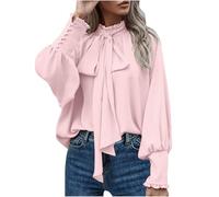 Pullover elegante da donna elegante con fiocco nodo collo a lupetto top volant manica lanterna camicie in chiffon da donna ufficio lavoro camicetta lunga casual vestibilità ampia polsino manica lunga
