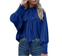 Pullover elegante da donna elegante con fiocco nodo collo a lupetto top volant manica lanterna camicie in chiffon da donna ufficio lavoro camicetta lunga casual vestibilità ampia polsino manica lunga