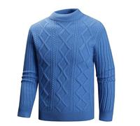 Pullover Maglioni per gli Uomini Maglia Indossare Mock Dolcevita Maglioni Vintage Girocollo Solido Elastico Pullover Caldo, U-016 Blu, XL