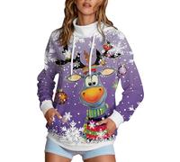 Pullover natalizio da donna con cappuccio novità felpa con cappuccio pullover top ampio viaggio elfo stampato maglione vintage inverno femminile streetwear