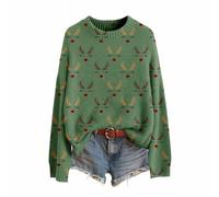 Pullover per gli uomini Maglioni di Natale per le donne Collo a Barca Imitazione Maglione Pullover Manica Lunga Top Natale Vacanza Vestiti Amore Maglione A Forma, Verde, L