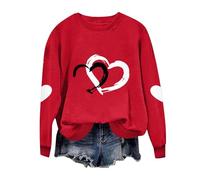 Pullover per San Valentino da donna felpe invernali a maniche lunghe divertenti stampate per San Valentino camicie con cuore grafica San Valentino stampa amore, Rosso, L