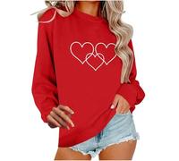 Pullover per San Valentino da donna inverno a maniche lunghe felpe carino moda casual pullover elegante vestibilità classica vestiti San Valentino amore stampa, Rosso anguria, L