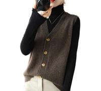 Pullover Senza Maniche Donna,Gilet Cardigan alla Moda con Bottoni Marroni Maglione Senza Maniche in Lana con Scollo A V Gilet in Maglia da Indossare Ogni Giorno da Solo O A Strati,M