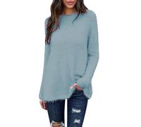Pullover sottile da donna, maglione caldo da donna, invernale, grande taglia, scollo rotondo, manica lunga, maglione cashmere alto, casual, multiuso, tunica a metà lungo, tinta unita, Blu cielo., XL