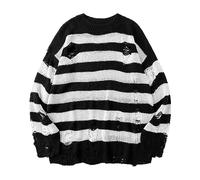 Pullover Y2K Vintage Grunge - Maglione a maglia a righe con buchi, Pullover Gothic-Punk per ragazze adolescenti, Maglione a maglia grossa strappato per autunno e inverno, Top caldo