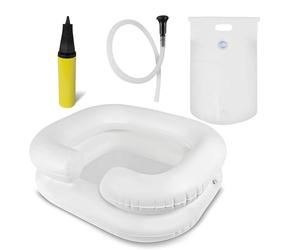 Pulox Lavandino mobile gonfiabile - Bacinella per Shampoo con sacca d'acqua, soffione e pompa d'aria - Vasca per il lavaggio dei capelli per pazienti allettati