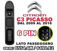 Pulsante Alzacristallo Interruttore Passeggero CITROEN C3 PICASSO 6PIN 6554.QK