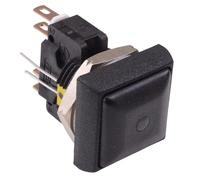 Pulsante APEM Quadrato Nero LED Giallo 16Mm Momentaneo DPDT 5A