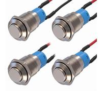 Pulsante Autobloccante 12mm Impermeabile 4 Pezzi con Cavo 15cm per Auto PC | Corpo in Ottone Nichelato, Contatti in Argento, Grado IP65, Meccanismo 1NC 1NO, Tensione AC DC 6.3-380V, Progetti Fai da Te