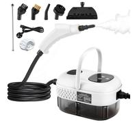Pulsante di Vapore Portatile 2500 W, 1100 ml Pulizia a Vapore a Mano con 9 Accessori, 3,0 Bar a Pressione a Vapore, Steam Cleaner con 3 Teste di Spazzole per Mobili da Cucina, Bagno (Bianco)