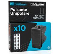 Pulsante Unipolare 10A 250V Compatibile con BTicino Livinglight Tasto a Polo Singolo a Incasso da Muro Frutti Elettrici Colore Antracite - Confezione da 10
