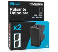 Pulsante Unipolare 10A 250V Compatibile con BTicino Livinglight Tasto a Polo Singolo a Incasso da Muro Frutti Elettrici Colore Antracite - Confezione da 2