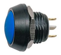 Pulsante unipolare con tasto blu con contatto normalmente aperto, foro di montaggio diametro 12mm, IP65-36Vdc 2A