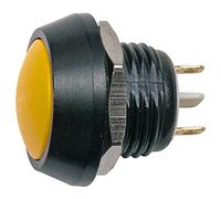 Pulsante unipolare con tasto giallo con contatto normalmente aperto, foro di montaggio diametro 12mm, IP65-36Vdc 2A