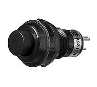 Pulsante unipolare con tasto nero con contatto normalmente aperto, foro di montaggio diametro 10mm - 250V 1A