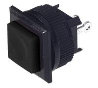 Pulsante unipolare con tasto nero con contatto normalmente aperto, foro di montaggio diametro 14mm - 250V 1A
