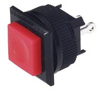 Pulsante unipolare con tasto rosso con contatto normalmente aperto, foro di montaggio diametro 14mm - 250V 1A