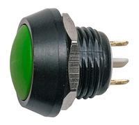 Pulsante unipolare con tasto verde con contatto normalmente aperto, foro di montaggio diametro 12mm, IP65-36Vdc 2A