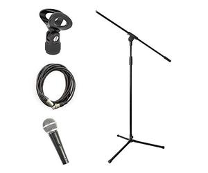 Pulse PM580s - Microfono vocale dinamico con supporto, cavo XLR e clip per microfono