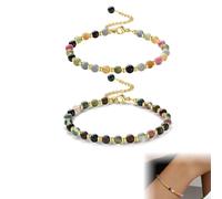 Pulsera de mujer (2 unidades), de 6 mm, con piedras naturales, chapada en oro, de cristal bohemio, con piedras preciosas.