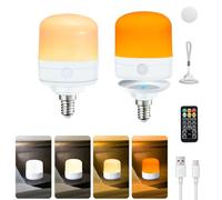 Pulsky Lampadina Ricaricabile, 2 Pz Lampadine LED E14 a Batteria con Timer Dimmerabile a 4 Colori, 7W, Telecomando Staccabile per Luci da Tavolo da Esterno, NON Cablataper il campeggio e l'interno